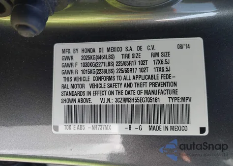 2014 Honda Cr-V Ex z USA, uszkodzony, nr VIN 3CZRM3H55EG705161